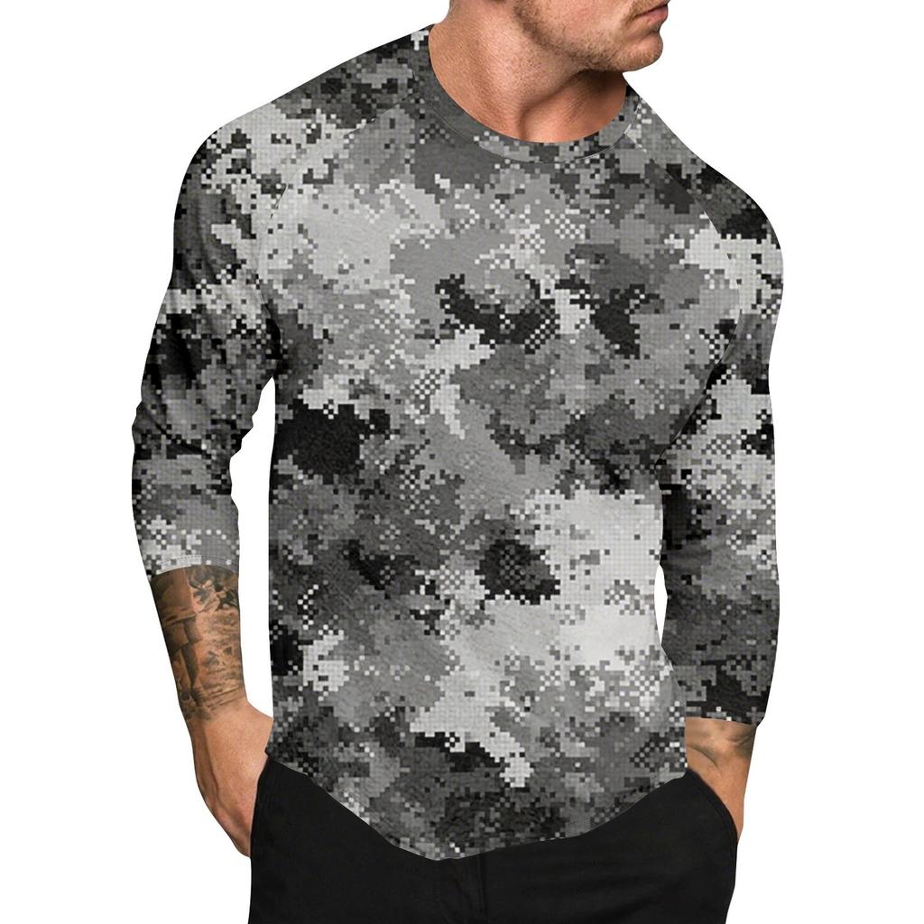 Camouflage Style Printed Raglan Sleeves Men's Short Sleeved Top