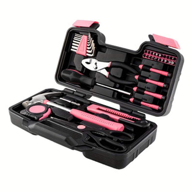39-Piece All Purpose Household Pink Tool Kit for Girls, Ladies and Women - includes All Essential Tools for Home, Garage, Office and College