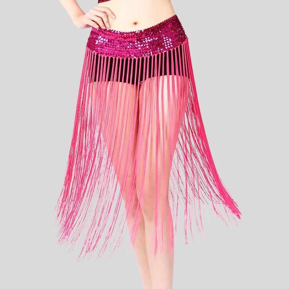 Glitter Sequins Belly Dance Belt Long Tassel Hip Scarf Skirt Sequin Waist Chain  Latin Dancewear