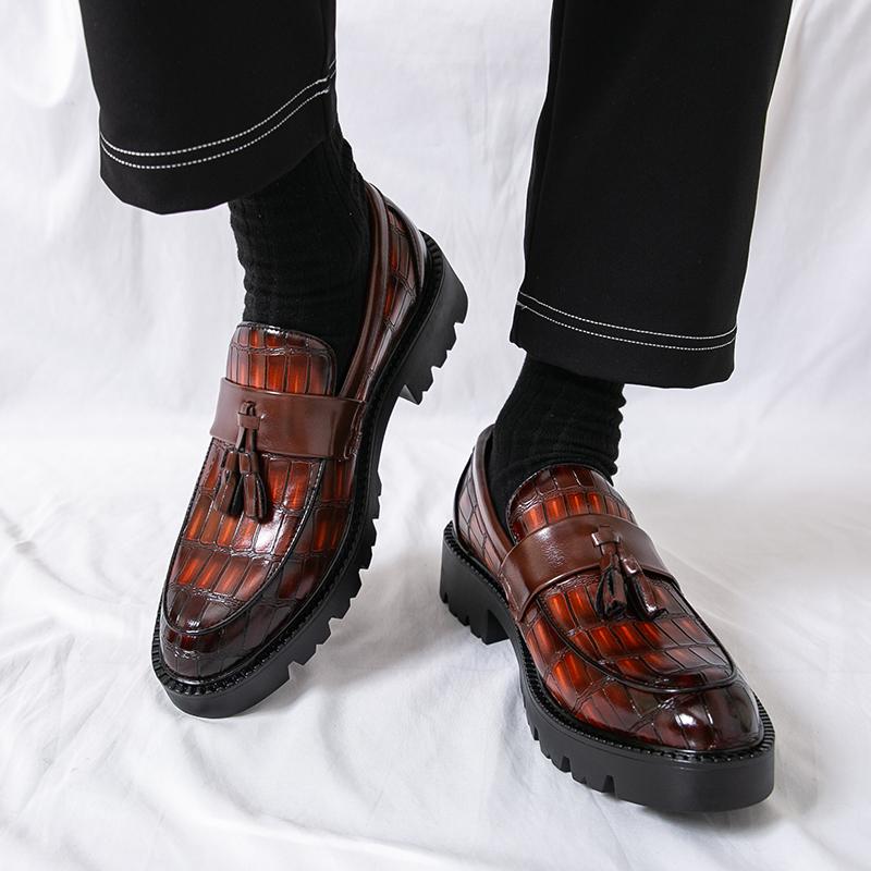 Fashion Fashion Versatiletassel Loafers Luxurious Rubber Thick Soled Comfort Business Commuting Leather Shoes Men's Casual Driving Shoes