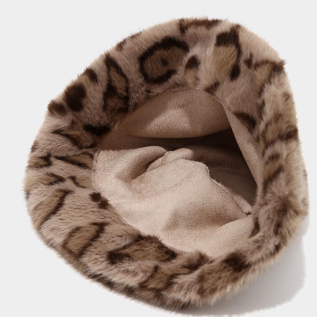 Women's Trendy New Style Leopard Print Fisherman Hat - Retro Face-Slimming Thickened Warm Furry Bucket Hat