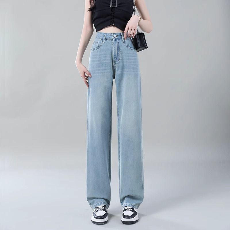 Large Size Jeans for Women with Plush Autumn and Winter High Waist Wide Leg Long Pants