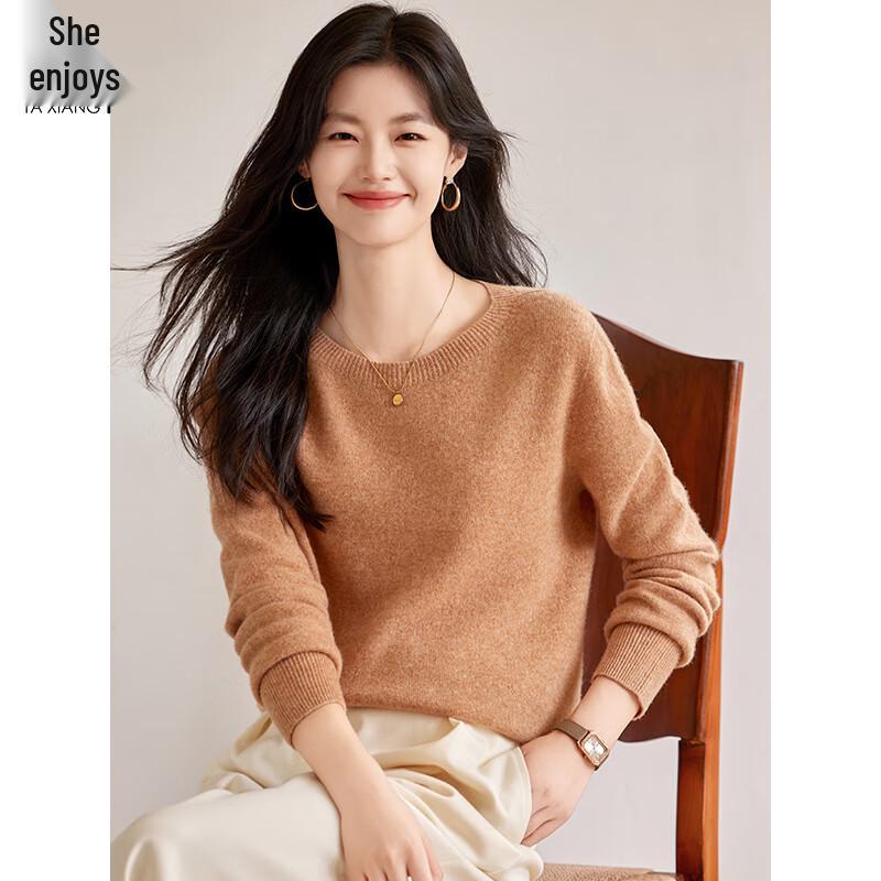 Damen 100% Reine Wolle Rundhals-Pullover