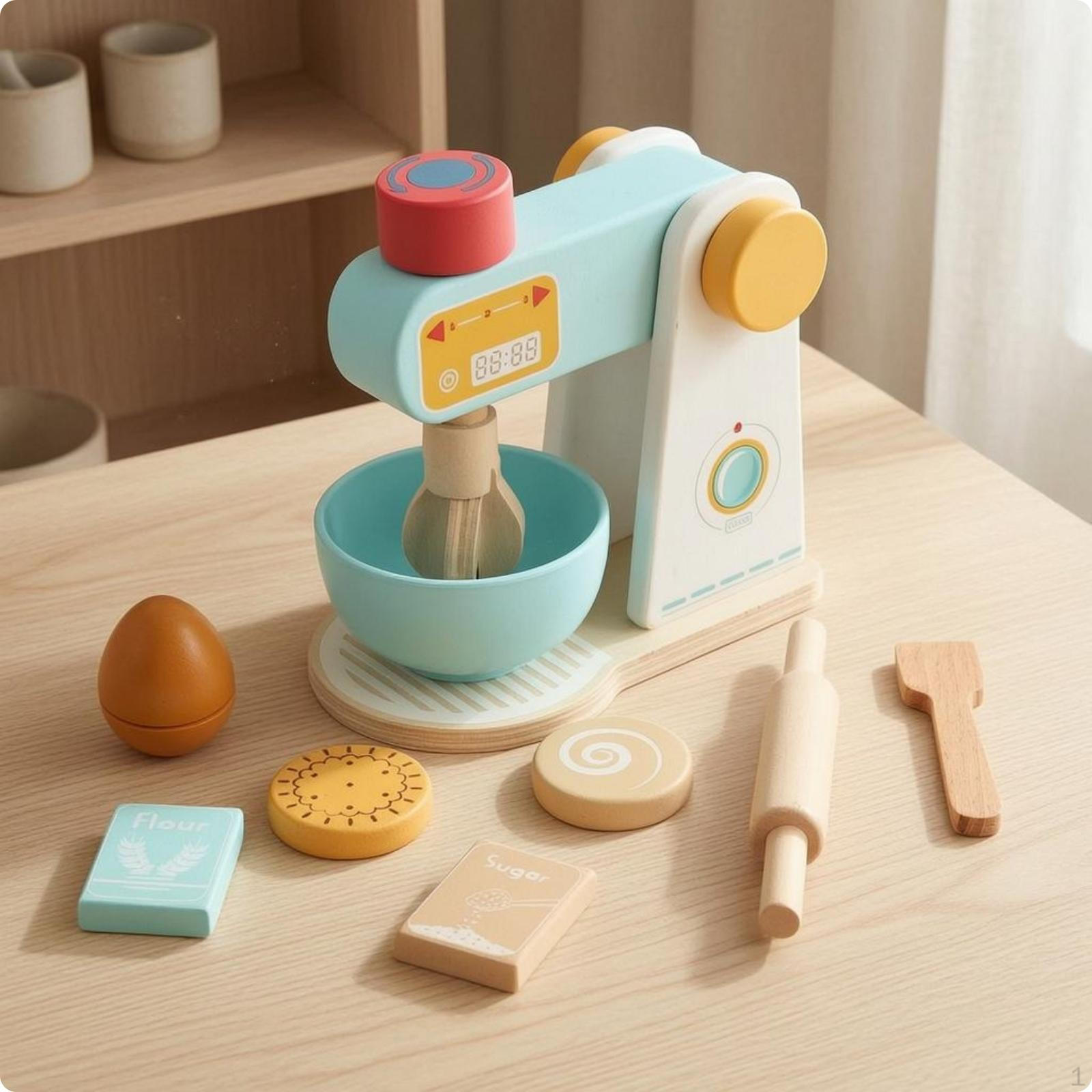 Wooden Toy Appliance Early Learning Imaginative Play Cartoon Style Kitchen Playset
