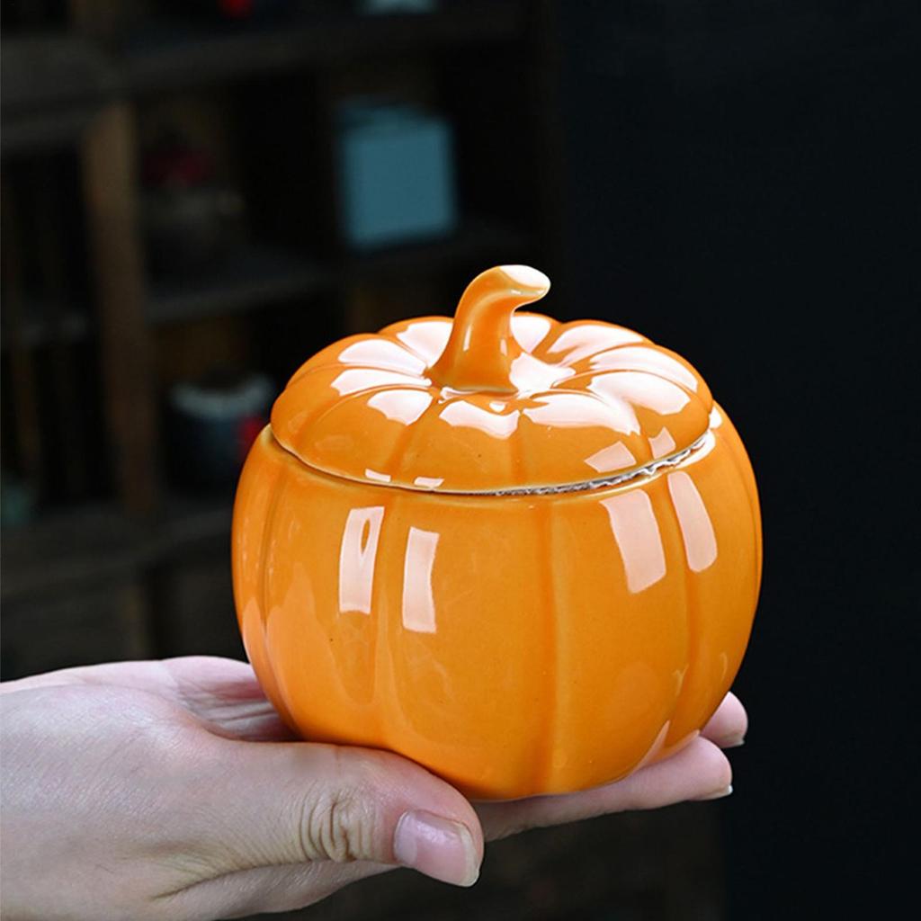 Pumpkin Shaped Ceramic Jar Airtight Storage Container With Lid For Thanksgiving Treat Food Kitchen Party Bedroom Dorm Decor