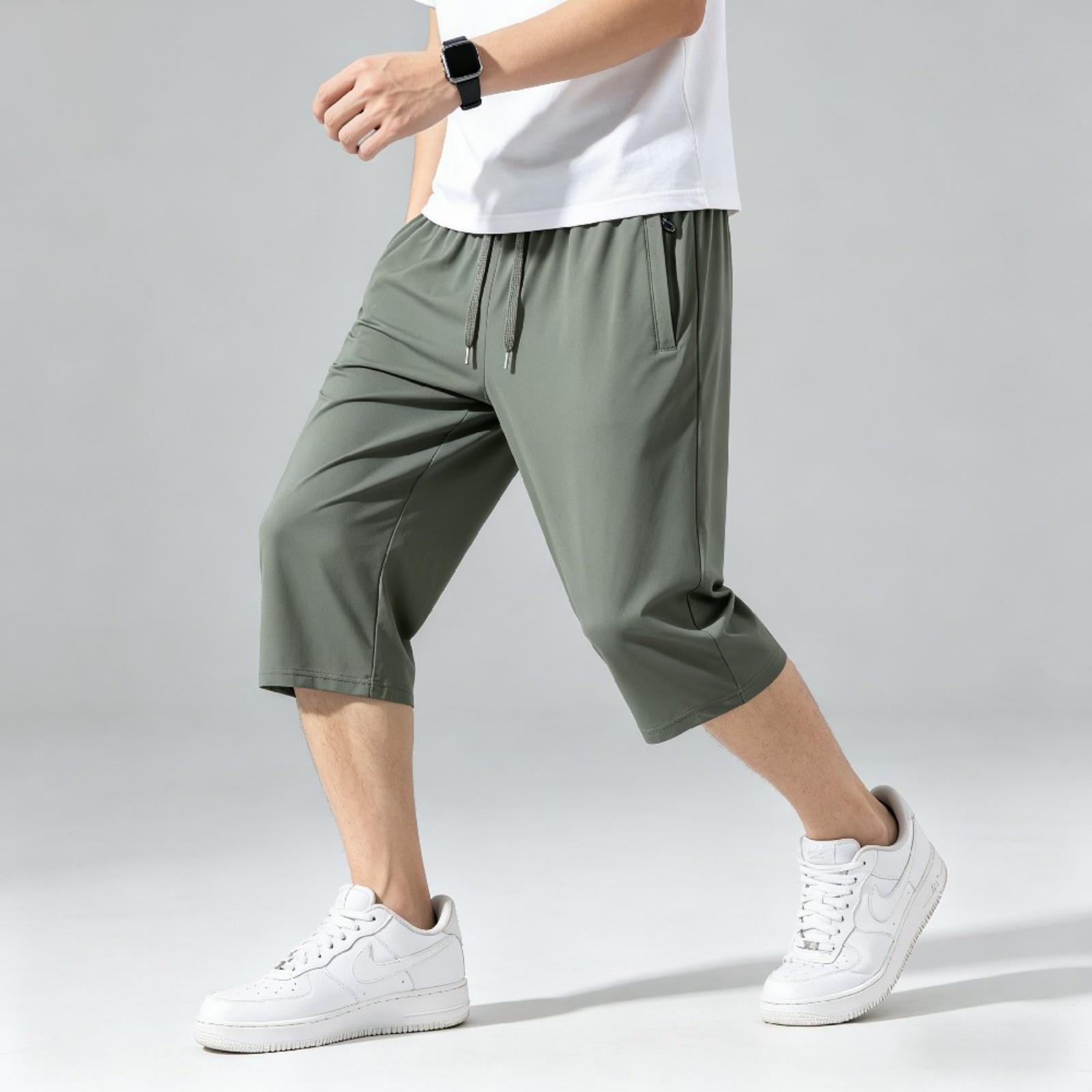 Master key Heren Losse Pasvorm Lichtgewicht Sneldrogend Ademende Casual Sport Capri Shorts met Elastische Tailleband en Trekkoord XXL