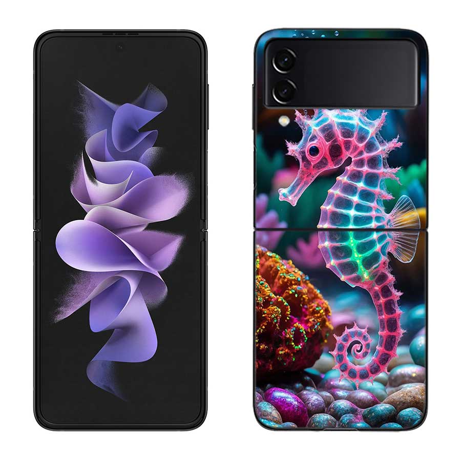 Seahorse Underwater Fantasy Case For Samsung Z Flip 6 5G Galaxy Z Flip 5 4 3 5G Black Hard Cell Phone Cover Luxury PC Shell Coqu