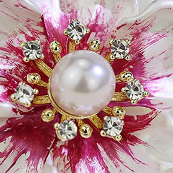 Women Brooch Sparkling Rhinestones Imitation Pearl Decor Flower Design Lapel Pin Chinese Style Sweater Scarf Badge Jewelry Accessories