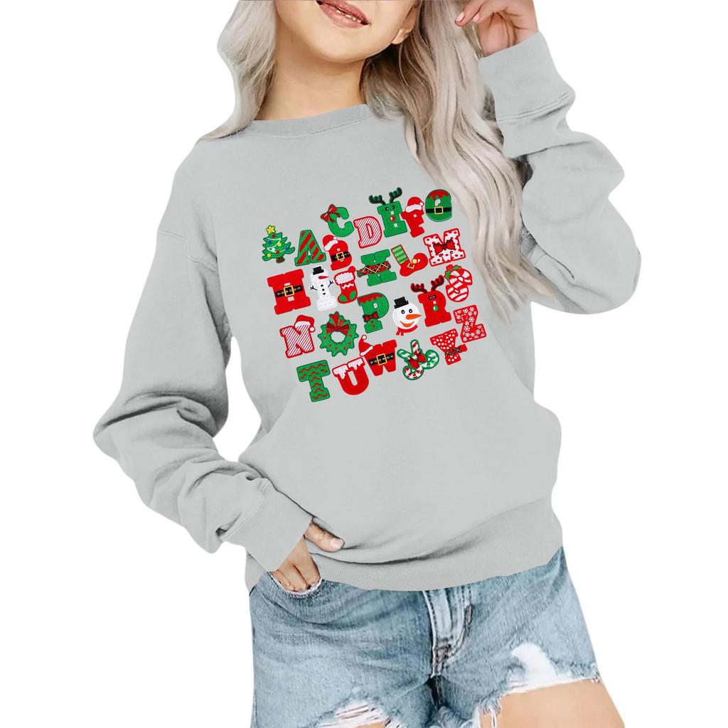 Kids' Fashion Loose-Fit Casual Long-Sleeve Christmas Print Oversized Crewneck Sweatshirt