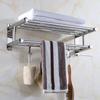 Stainless Steel Towel Rack No Drill Damage Free Storage with Adjustable Hooks for Rental House Bathroom
