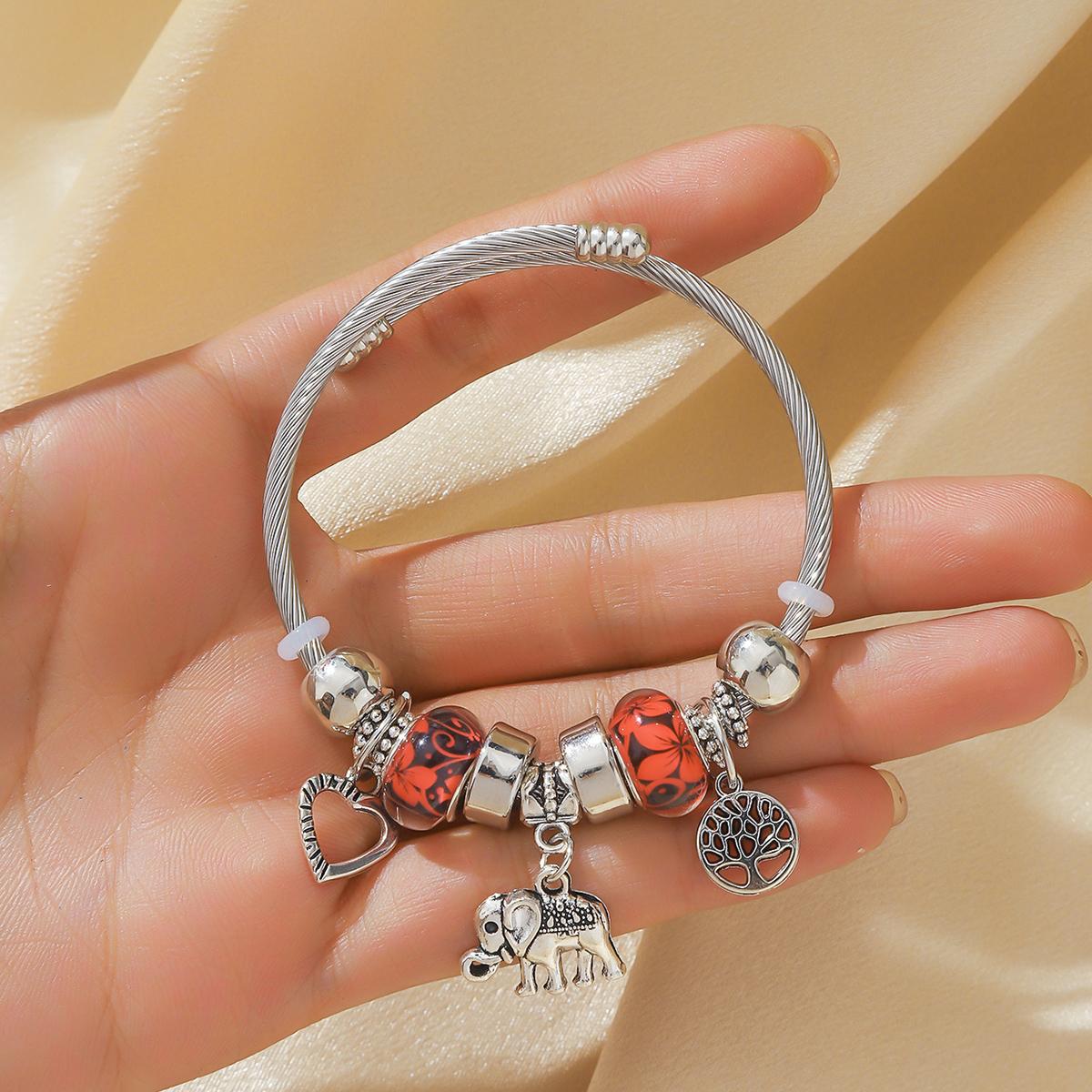 

1 Women s Pan Family Style Elephant Peach Heart Life Tree Pendant Alloy Bracelet Outdoor Travel Banquet Party Festival Gift
