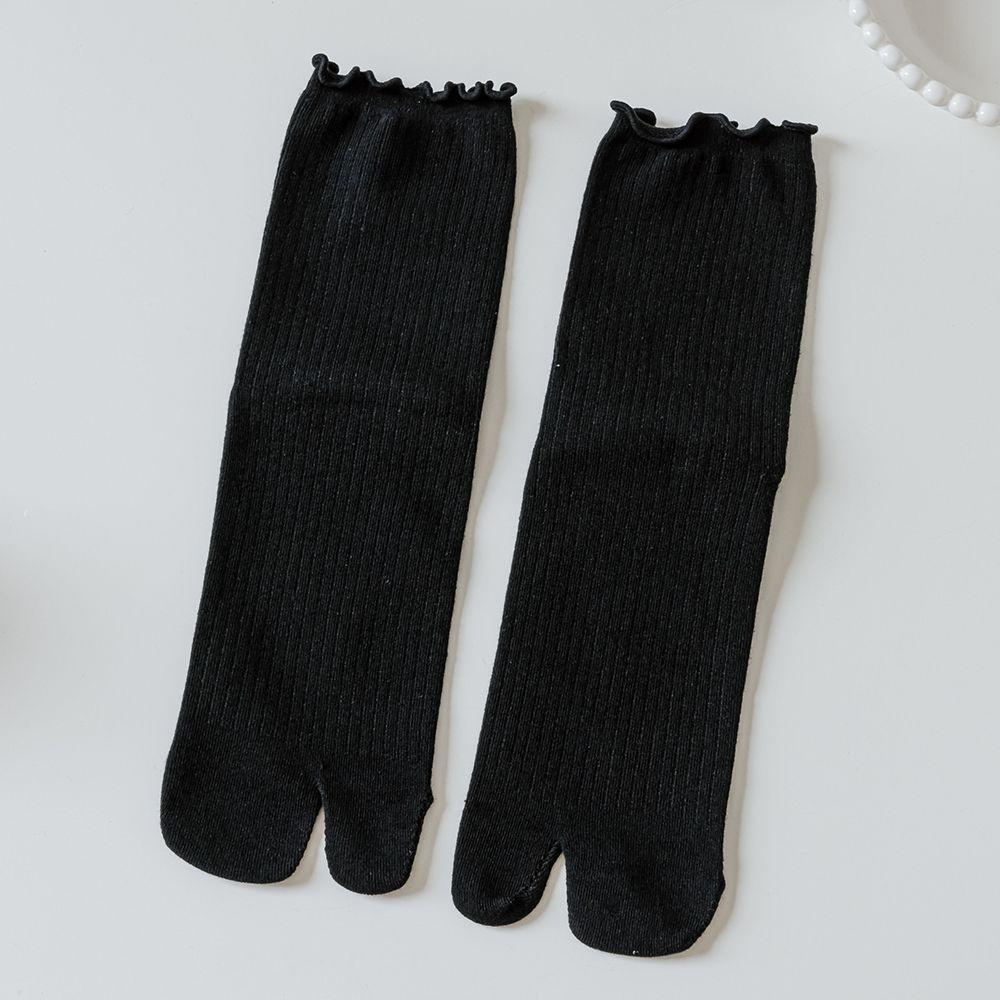 Casual Split Toe Female Candy Color Cotton Two Toe Socks Hosiery Middle Tube Socks Two Finger Socks чёрный