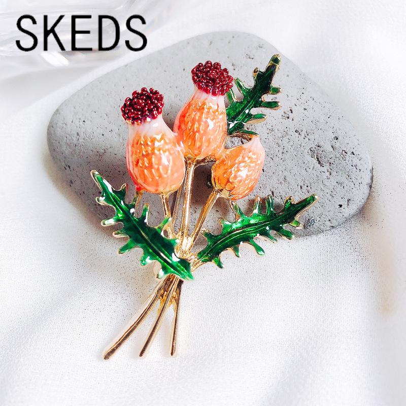 SKEDS Women Creative Enamel Flower Brooches Pins Fashion Exquisite Metal Corsage Brooch Plant Wedding Party Badges Lapel Pin