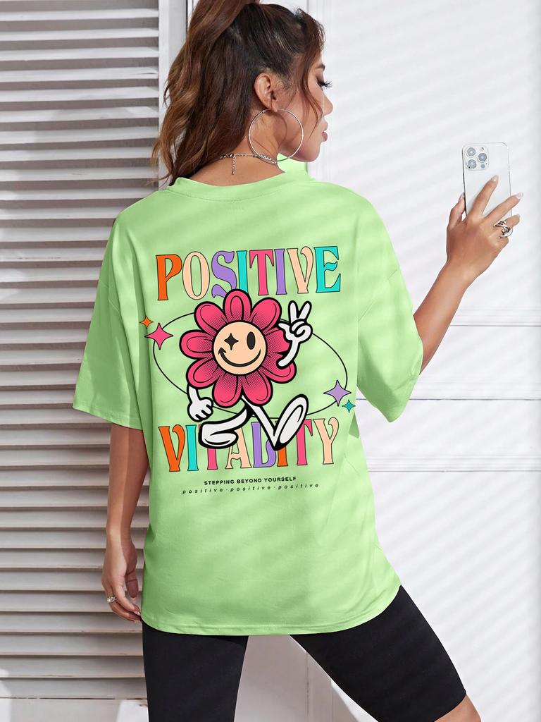 Positive Vitality Sunflower Printed Female Tshirt Harajuku T-Shirts Breathable Short Sleeve Hip Hop Fashion Street Tops Women