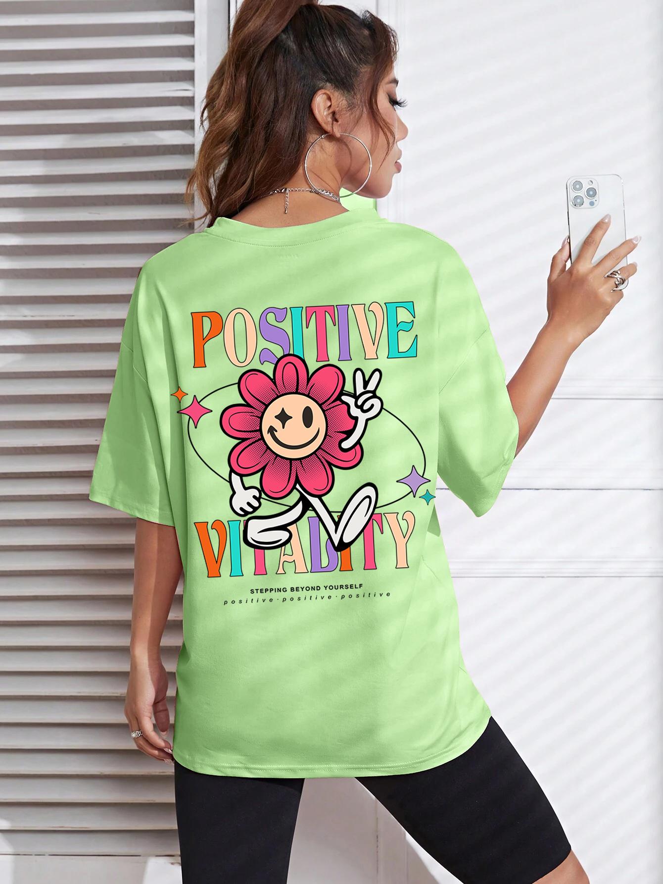 

Женская футболка с принтом подсолнуха Positive Vitality, футболки Харадзюку, дышащая, с коротким рукавом, хип-хоп мода, уличные топы для женщин 4XL