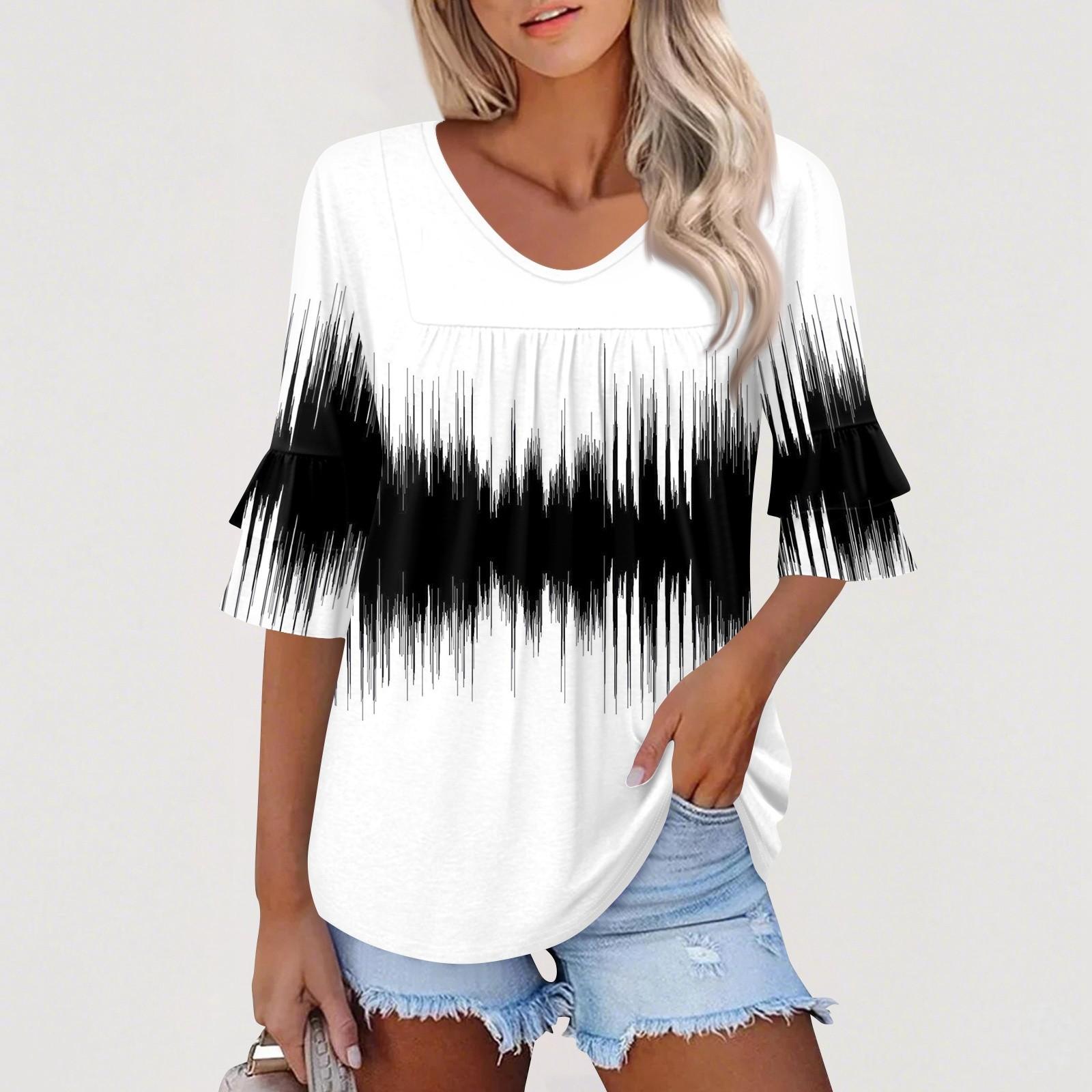 

Женские топы с рукавами 3/4, нарядные повседневные блузки, свободные туники с рукавами-колокольчиками и оборками, футболки с V-образным вырезом XL белый