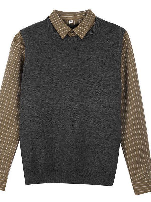 Men's Slim Retro Knitted Sweater with Shirt Collar - Autumn & Winter Trend