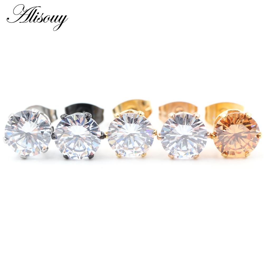 Alisouy 2 יחידות נירוסטה עגול זירקוניה מעוקבת קריסטל CZ נשים גברים עגילי חתיך לאוזן טרגוס סחוס הליקס פירסינג תכשיטים