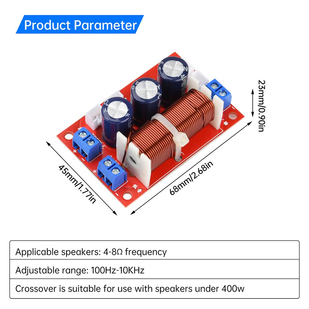 100Hz-10KHz 400W 2 Way Crossover Filters Module HiFi Speaker Modification Upgrade Board Full Range Treble Bass Electronic Kit