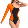 One Shoulder Long Sleeve Monokini Swimsuit for Women Asymmetric Cutout Bodysuit Bathing Suit Stylish Swimwear for Beach Pool