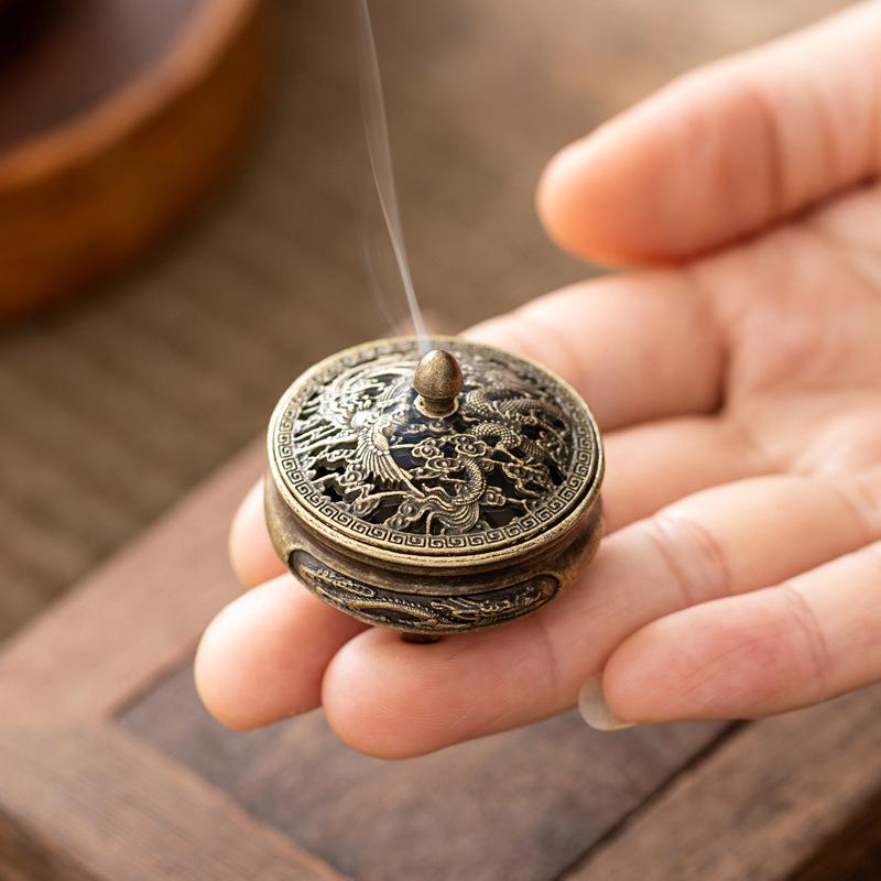 Antique Pocket Dragon Phoenix Incense Burner Hollow Incense Mini Ornaments Chinese Ancient Tea Desk Decor Office Decoration