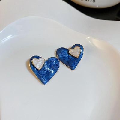 Blue Oil Smudge Love Stud Earrings Sterling Silver Needle Earrings 2022 New Trendy Niche Design Temperament Earrings