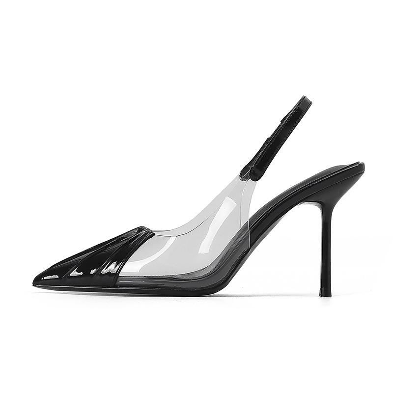L122 High Heels, Thin Heels, Femininity, Commuter Style, Pointed Head, Fashionable and Versatile Bag Head, Empty Back, Black High Heels, Sandals, Wom