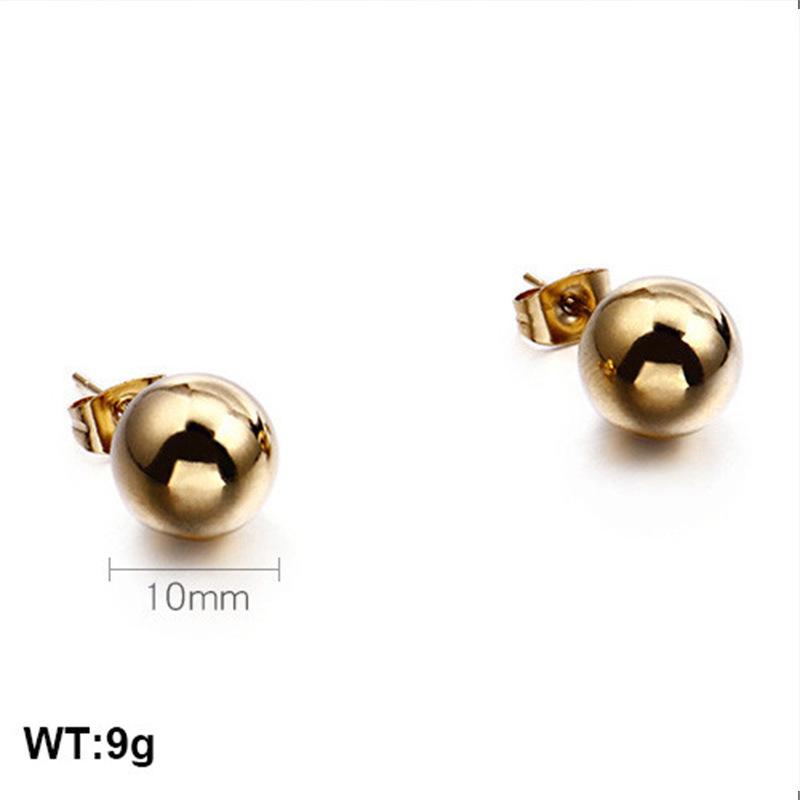 European & American Titanium Steel Round Bead Women's Stud Earrings - Simple Street Style Accessories