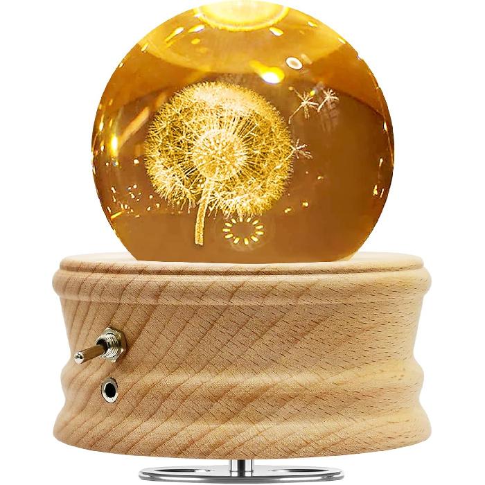 3D Crystal Ball Music Box with Projection LED Light and Rotating Wooden Base, Gift for Birthday, New Year, Valentine's Day, Music Boxes for Women Mom