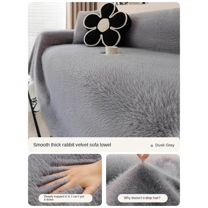 Kaninchen Plüsch Sofabezug Stoff Verdickter Plüsch Vollbezug Stoff 4 Neue Sofakissen Herbst- und Winterbezug Kissen Decken