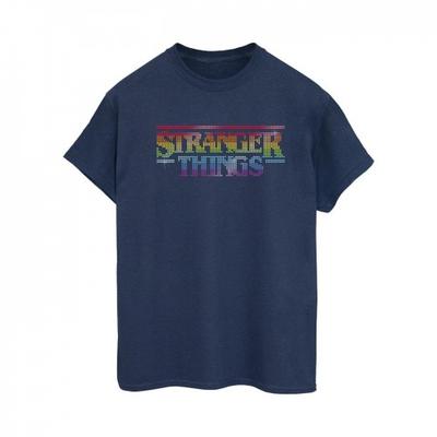 Netflix Camiseta Boyfriend de Algodão com Logo de Pontos Arco-Íris Stranger Things para Mulheres/Senhoras