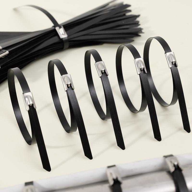 10/20/30/50pcs Stainless Steel Cable Ties Metal Self-locking Fastening Straps Black Heavy Duty Cable Wire Tie Exhaust Wrap Rings