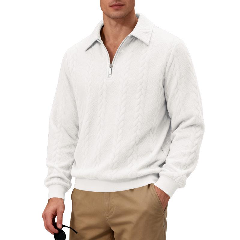 2026 Men's Heavyweight Textured Lapel Zip Polo Sweatshirt for Spring/Autumn