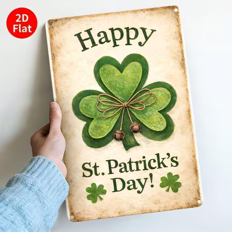 Happy St Patricks Day Tin Sign Retro Vintage Metal Plaque Wall Art Decor for Bar Pub Irish Theme Lucky Shamrock Clover with
