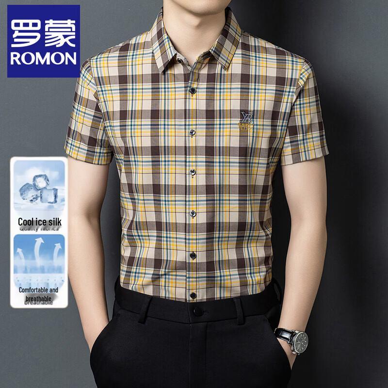 Romon Men s Short-Sleeve Plaid Shirt 180