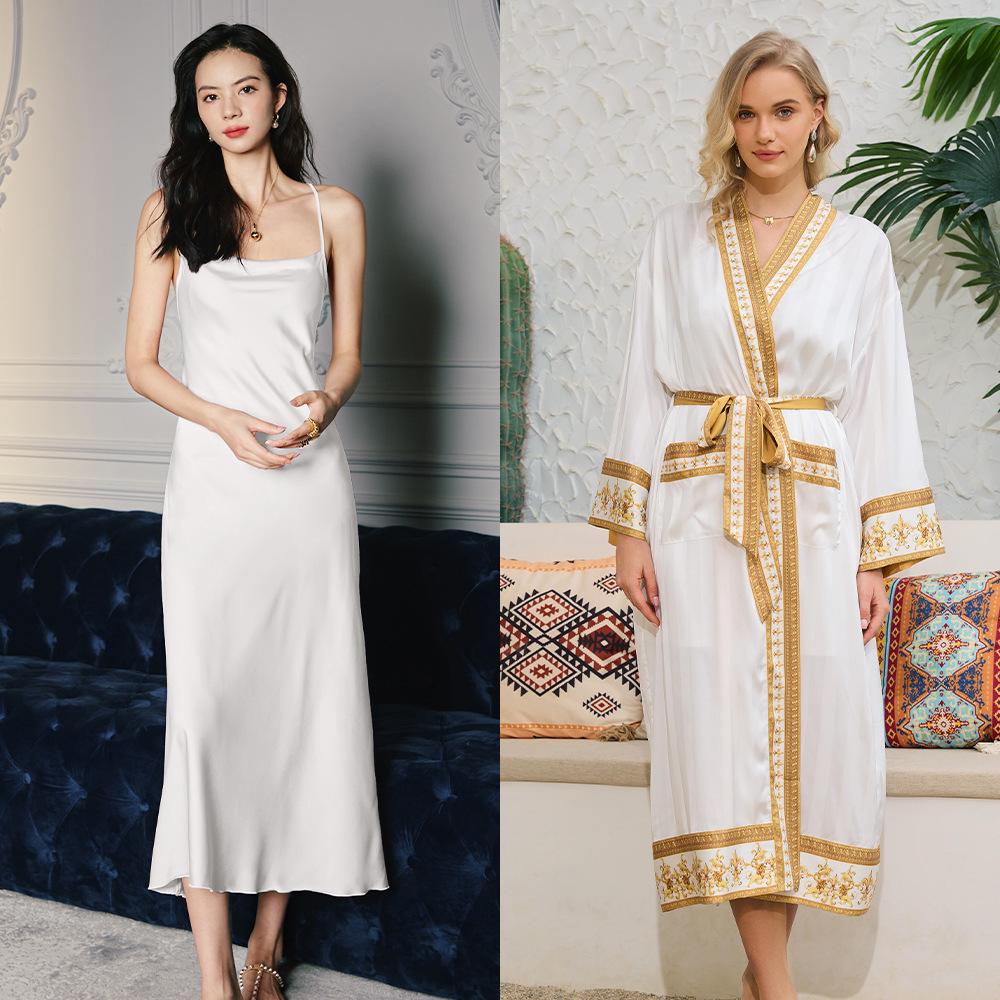 Yaoting Damen Sommer Satin Chiffon Nachthemd - Seiden Camisole Wasserfallkragen Loungewear 2878