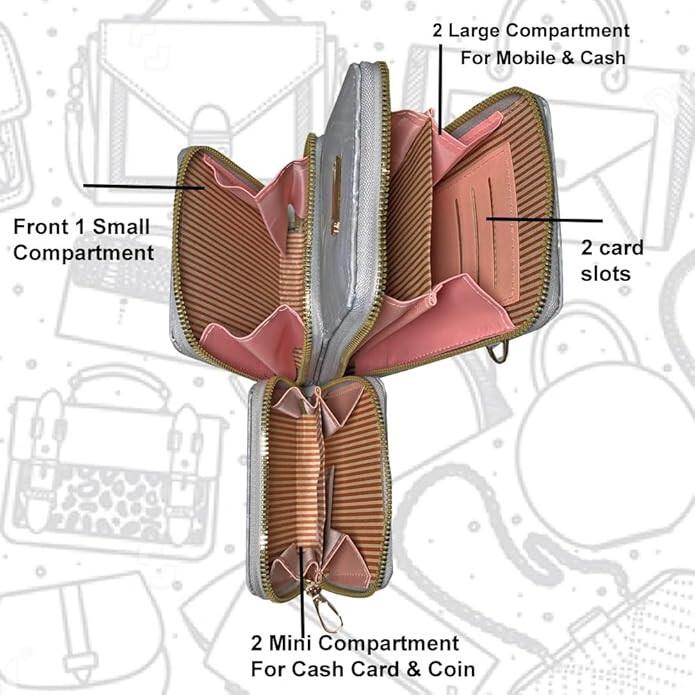 RSINC Damen Handy Umhängetasche 2 Hauptfächer 3 Taschen & 4 Kartenfächer B0DST5KJS3