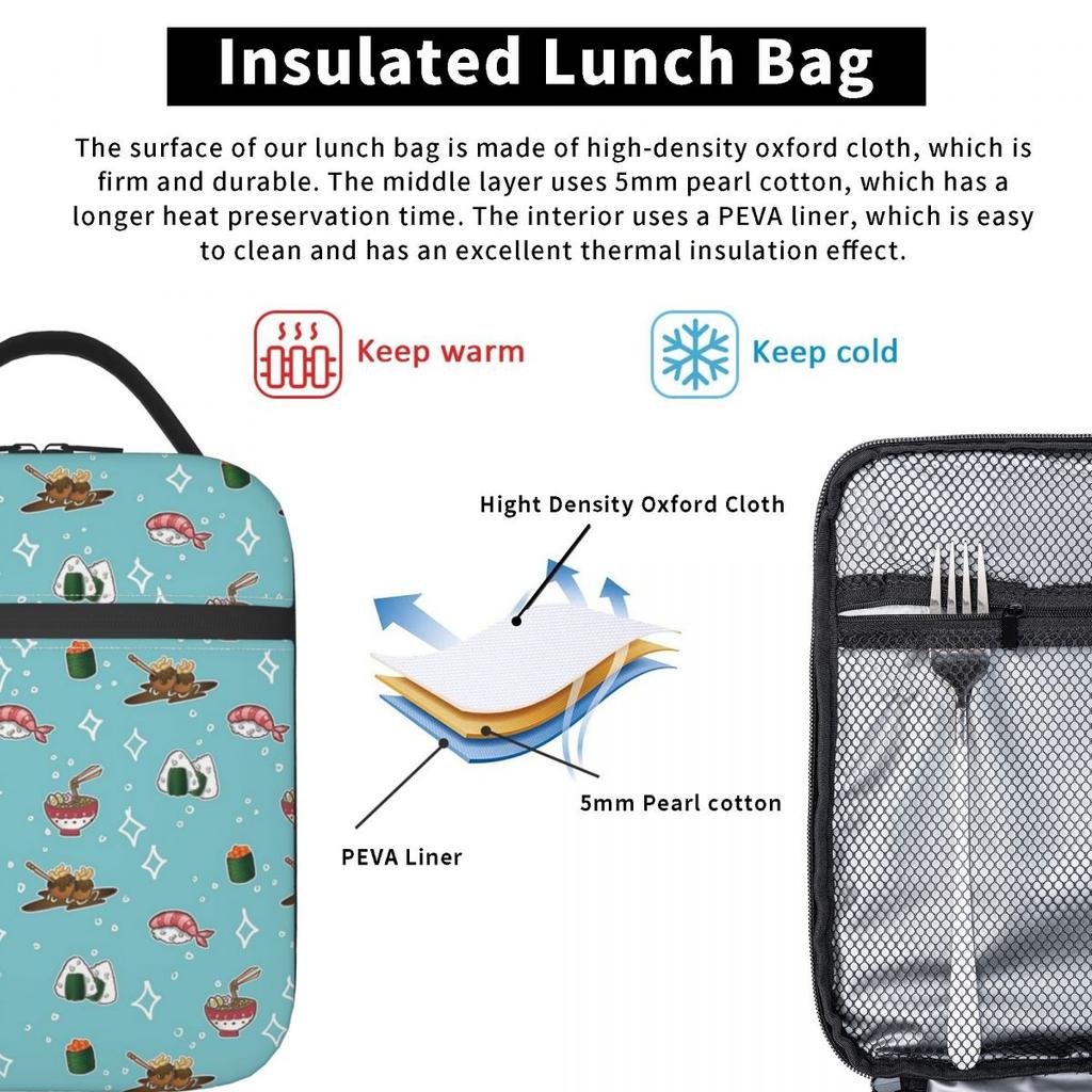 Cartoon Rice Nori Sushi Oni Onigiri Ball Insulated Lunch Bag for Women Children Leakproof Food Boxes Thermal Lunch Box Tote