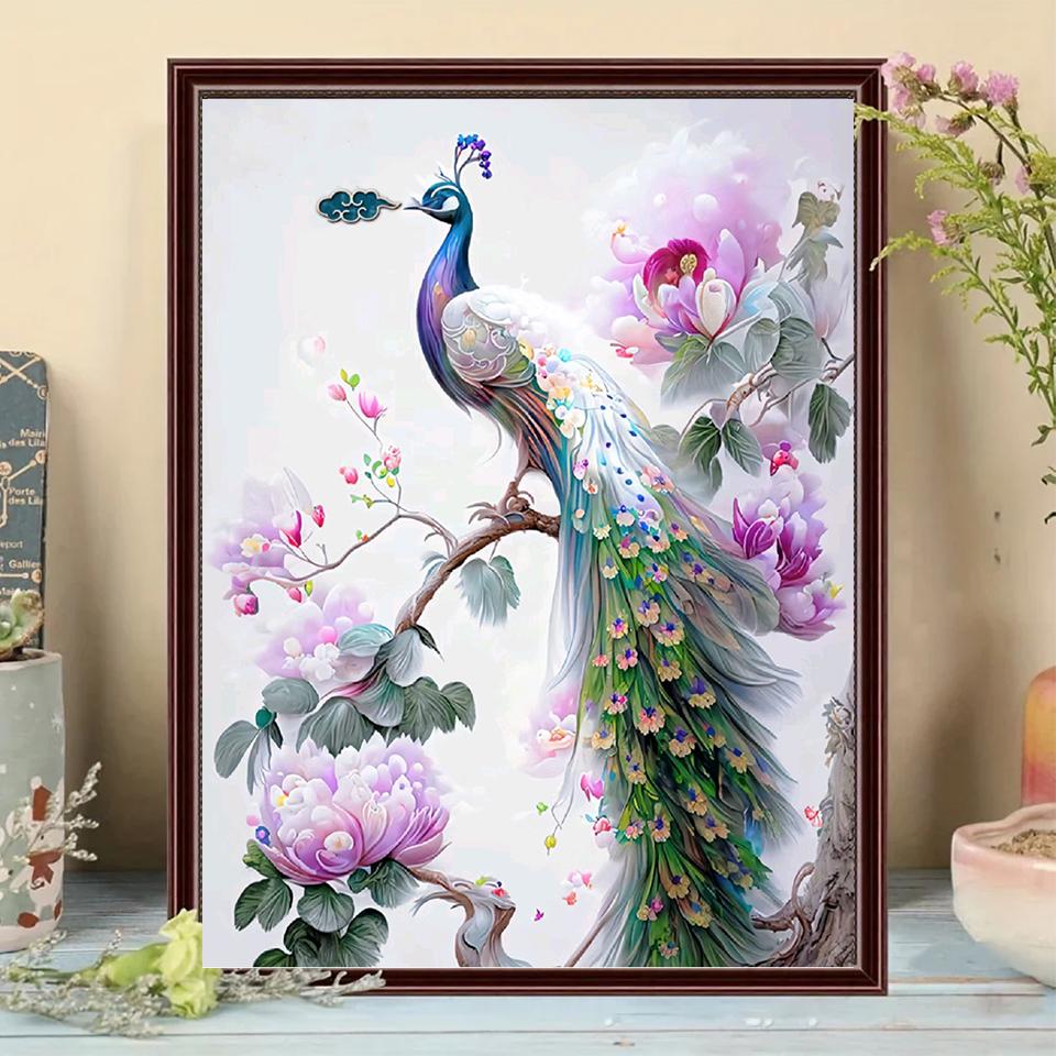 5D DIY Peacock Diamond Colored Animal Full Circle Square Diamond Embroidery Mosaic Cross Embroidery Set Home Decoration Gift