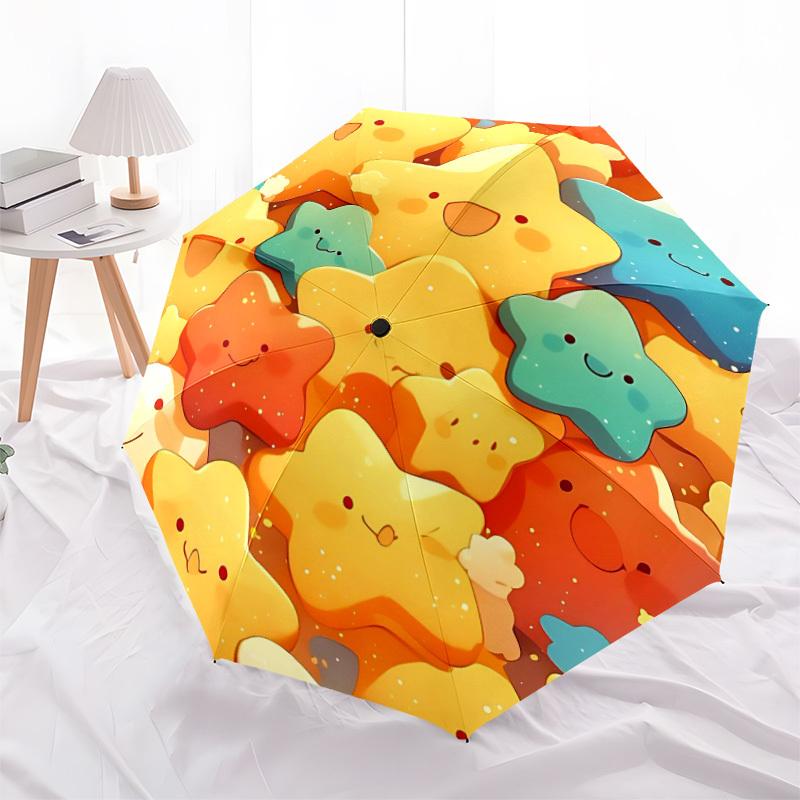 1pc Stars Cute Automatic Folding Umbrella - Compact 8-Rib Design, Durable Plastic & Iron, Lightweight for Outdoor Daily Use019