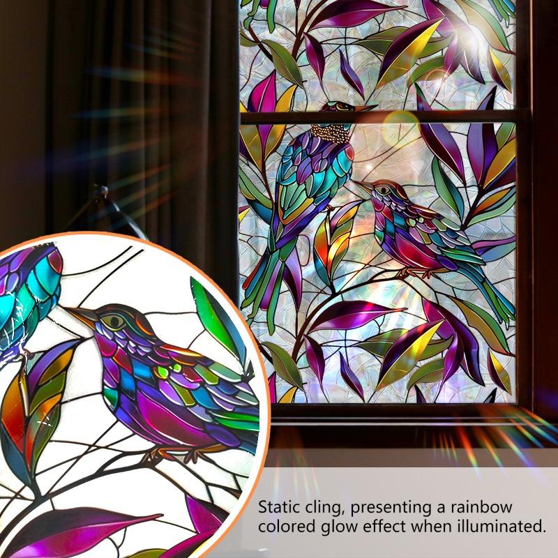 Colorful Bird Leaves Electrostatic Stickers for Window Displays Glass Sticker Double-sided Printing Visible