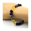 Pierres et Minéraux. Bracelet Perles Lapis Lazuli + Hématite + Citrine 8 mm. Fabriqué en France.