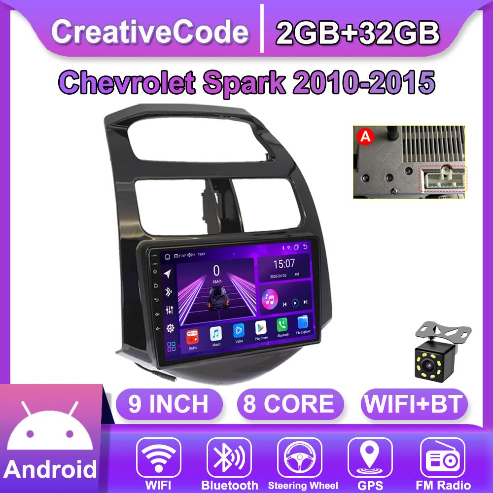 

Android Car-Play Car Radio For Chevrolet Spark 2010-2015 Multimedia Player Head Unit Stereo GPS Navigation BT WIFI,8 CORE ,2+32GB A чорний