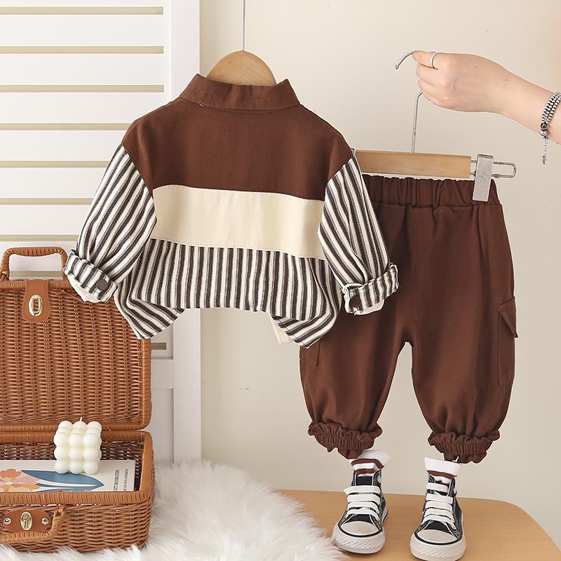 0-5-year-old boys' long sleeved 3-piece set, Children's fashionable striped jacket+letter printed T-shirt+casual pants set