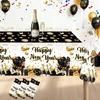 New Year Decorations Tablecloths 2026: Gold Black White Plastic Disposable Rectangle Table Cloth Cover Decor Happy New Year's Eve Party Supplies