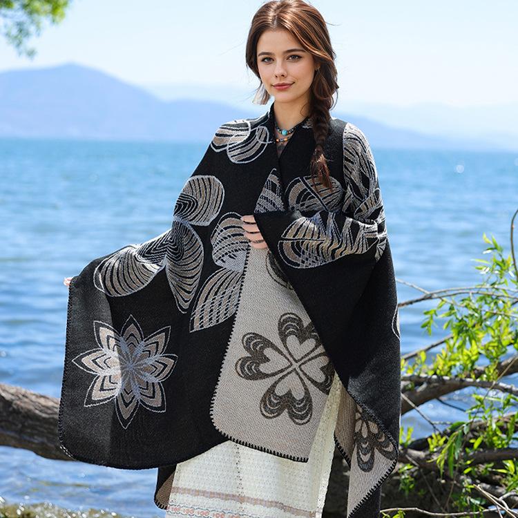 Knitted Shawl Wrap for Women Soft Warm Vintage Open Front Poncho Cape Casual Oversized Shawls Cardigan Poncho Blanket Women's Lightweight Shawl Scarf
