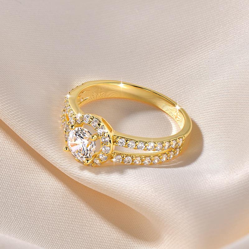 Anziw Classic 14k Gold Filled Wedding Rings For Women 0.5CT Round Cut Cubic Zirconia Fingers Ring Engagement Bridal Jewelry Gift