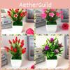 Plastic Cherry Lily Blossom Rose Flowers Potted Plant For Home Decor
