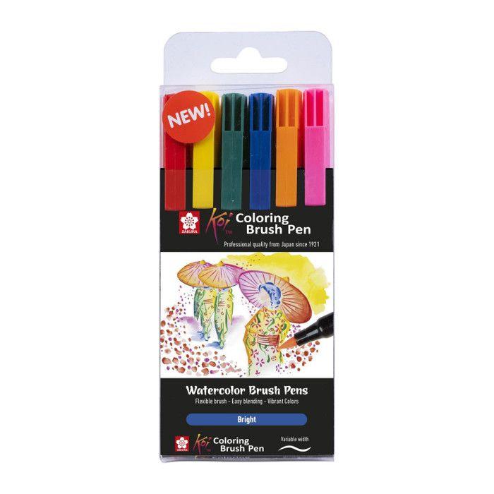 Feutres pinceau - SAKURA - KOI - Set de 6 - Pointe souple - Couleurs vives