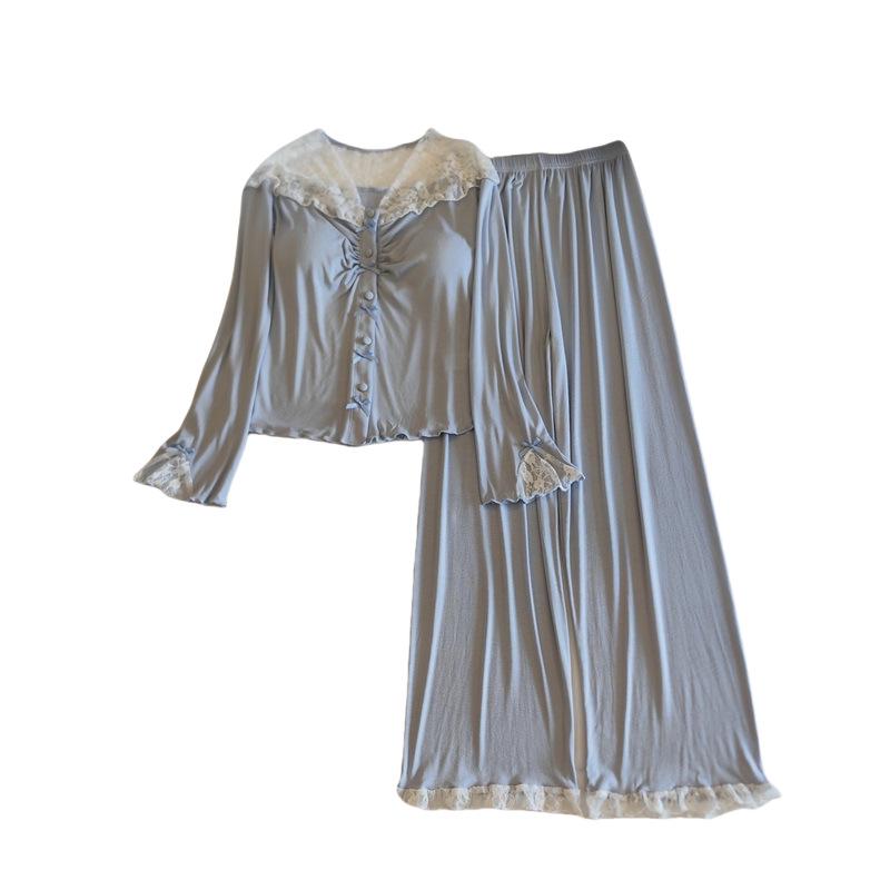 Damska piżama modalna z wkładkami na biust: Dwuczęściowy komplet do domu z długim rękawem i długimi spodniami na każdą porę roku